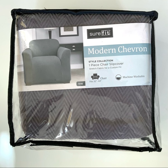 Sure Fit® Modern Chevron Chair Slipcover in Gray - Picture 1 of 6